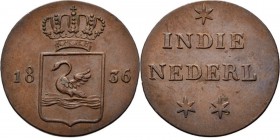 Dutch Oversea Regions
NEDERLANDS-INDISCH GOUVERNEMENT 1816–1949 - Zwaantjesduit 1836, Copper, WILLEM I 1816–1840 Werkproef. Gekroond wapen met een zw...