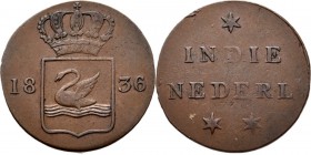 Dutch Oversea Regions
NEDERLANDS-INDISCH GOUVERNEMENT 1816–1949 - Zwaantjesduit 1836, Copper, WILLEM I 1816–1840 Werkproef. Gekroond wapen met een zw...
