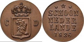 Dutch Oversea Regions
NEDERLANDS-INDISCH GOUVERNEMENT 1816–1949 - Leeuwenduit 1836, Copper, WILLEM I 1816–1840 Werkproef. Gekroond schild met halve l...