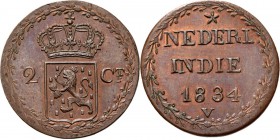 Dutch Oversea Regions
NEDERLANDS-INDISCH GOUVERNEMENT 1816–1949 - Proefslag ontwerp 2 Cent 1834, Copper, WILLEM I 1816–1840 Mmt. V. Gekroond generali...