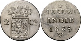 Dutch Oversea Regions
NEDERLANDS-INDISCH GOUVERNEMENT 1816–1949 - Proefslag 2 Cent of dubbele duit in zilver 1835 over 1833, Copper, WILLEM I 1816–18...
