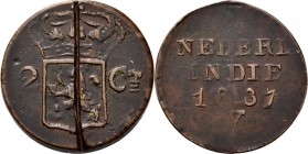 Dutch Oversea Regions
NEDERLANDS-INDISCH GOUVERNEMENT 1816–1949 - 2 Cent 1837, Copper, WILLEM I 1816–1840 Mmt. V. Generaliteitswapen tussen 2 – Ct. K...