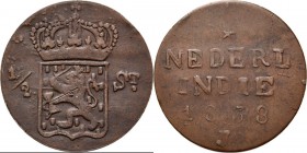 Dutch Oversea Regions
NEDERLANDS-INDISCH GOUVERNEMENT 1816–1949 - Hybride 2 Cent 1838, Copper, WILLEM I 1816–1840 mmt. J. Gekroond generaliteitswapen...