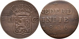 Dutch Oversea Regions
NEDERLANDS-INDISCH GOUVERNEMENT 1816–1949 - 1 Cent 1826, Copper, WILLEM I 1816–1840 Mmt. S. (retrograde). Generaliteitswapen tu...