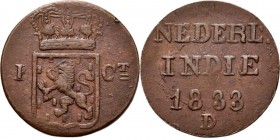Dutch Oversea Regions
NEDERLANDS-INDISCH GOUVERNEMENT 1816–1949 - 1 Cent 1833, Copper, WILLEM I 1816–1840 Mmt. D. Generaliteitswapen tussen 1 – Ct. K...