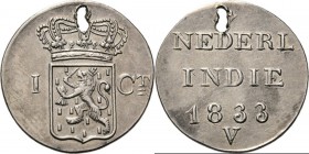Dutch Oversea Regions
NEDERLANDS-INDISCH GOUVERNEMENT 1816–1949 - Proefslag 1 Cent in zilver 1833, Copper, WILLEM I 1816–1840 Mmt. V. Generaliteitswa...