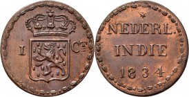 Dutch Oversea Regions
NEDERLANDS-INDISCH GOUVERNEMENT 1816–1949 - Proefslag ontwerp 1 Cent 1834, Copper, WILLEM I 1816–1840 Gekroond generaliteitswap...