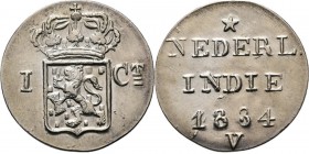 Dutch Oversea Regions
NEDERLANDS-INDISCH GOUVERNEMENT 1816–1949 - Proefslag 1 Cent in zilver 1834, Copper, WILLEM I 1816–1840 Mmt. V. Generaliteitswa...
