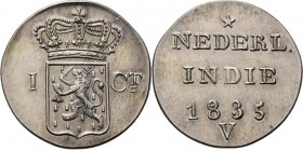 Dutch Oversea Regions
NEDERLANDS-INDISCH GOUVERNEMENT 1816–1949 - Proefslag 1 Cent in zilver 1835, Copper, WILLEM I 1816–1840 Mmt. V. Generaliteitswa...