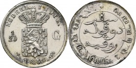 Dutch Oversea Regions
NEDERLANDS-INDISCH GOUVERNEMENT 1816–1949 - 1⁄20 Gulden 1854, Silver, WILLEM III 1849-1890 Gekroond rijkswapen tussen waardeaan...
