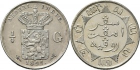 Dutch Oversea Regions
NEDERLANDS-INDISCH GOUVERNEMENT 1816–1949 - ¼ Gulden 1891, Silver, WILHELMINA 1890–1948 TYPE Ia mmt. hellebaard. Gekroond rijks...