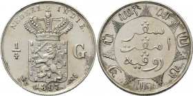 Dutch Oversea Regions
NEDERLANDS-INDISCH GOUVERNEMENT 1816–1949 - ¼ Gulden 1893, Silver, WILHELMINA 1890–1948 TYPE Ia mmt. hellebaard. Gekroond rijks...