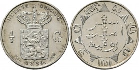 Dutch Oversea Regions
NEDERLANDS-INDISCH GOUVERNEMENT 1816–1949 - ¼ Gulden 1896, Silver, WILHELMINA 1890–1948 TYPE Ia mmt. hellebaard. Gekroond rijks...