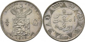 Dutch Oversea Regions
NEDERLANDS-INDISCH GOUVERNEMENT 1816–1949 - ¼ Gulden 1898, Silver, WILHELMINA 1890–1948 TYPE Ia mmt. hellebaard. Gekroond rijks...
