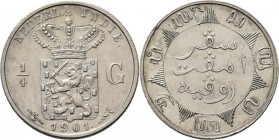Dutch Oversea Regions
NEDERLANDS-INDISCH GOUVERNEMENT 1816–1949 - ¼ Gulden 1901, Silver, WILHELMINA 1890–1948 TYPE Ib Grotere letters en mmt. helleba...