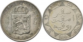 Dutch Oversea Regions
NEDERLANDS-INDISCH GOUVERNEMENT 1816–1949 - ¼ Gulden 1904, Silver, WILHELMINA 1890–1948 TYPE Id Smallere kroon en breder wapen,...