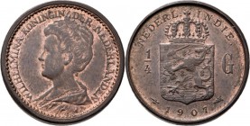 Dutch Oversea Regions
NEDERLANDS-INDISCH GOUVERNEMENT 1816–1949 - Proefslag ¼ Gulden in brons 1907 (1910), Silver, WILHELMINA 1890–1948 ‘Hermelijnen ...