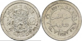 Dutch Oversea Regions
NEDERLANDS-INDISCH GOUVERNEMENT 1816–1949 - ¼ Gulden 1914, Silver, WILHELMINA 1890–1948 TYPE II mmt. zeepaard. Gekroond rijkswa...