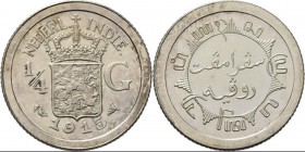 Dutch Oversea Regions
NEDERLANDS-INDISCH GOUVERNEMENT 1816–1949 - ¼ Gulden 1915, Silver, WILHELMINA 1890–1948 TYPE II mmt. zeepaard. Gekroond rijkswa...
