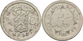 Dutch Oversea Regions
NEDERLANDS-INDISCH GOUVERNEMENT 1816–1949 - ¼ Gulden 1919, Silver, WILHELMINA 1890–1948 TYPE II mmt. zeepaard. Gekroond rijkswa...