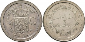 Dutch Oversea Regions
NEDERLANDS-INDISCH GOUVERNEMENT 1816–1949 - ¼ Gulden 1921, Silver, WILHELMINA 1890–1948 TYPE II mmt. zeepaard. Gekroond rijkswa...