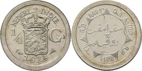 Dutch Oversea Regions
NEDERLANDS-INDISCH GOUVERNEMENT 1816–1949 - ¼ Gulden 1929, Silver, WILHELMINA 1890–1948 TYPE II mmt. zeepaard. Gekroond rijkswa...