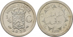 Dutch Oversea Regions
NEDERLANDS-INDISCH GOUVERNEMENT 1816–1949 - ¼ Gulden 1930, Silver, WILHELMINA 1890–1948 TYPE II mmt. zeepaard. Gekroond rijkswa...