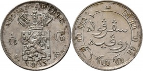 Dutch Oversea Regions
NEDERLANDS-INDISCH GOUVERNEMENT 1816–1949 - 1⁄10 Gulden 1893, Silver, WILHELMINA 1890–1948 TYPE Ia mmt. hellebaard. Gekroond ri...