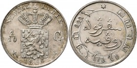Dutch Oversea Regions
NEDERLANDS-INDISCH GOUVERNEMENT 1816–1949 - 1⁄10 Gulden 1896, Silver, WILHELMINA 1890–1948 TYPE Ia mmt. hellebaard. Gekroond ri...