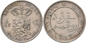 Dutch Oversea Regions
NEDERLANDS-INDISCH GOUVERNEMENT 1816–1949 - 1⁄10 Gulden 1901, Silver, WILHELMINA 1890–1948 TYPE Ia mmt. hellebaard. Gekroond ri...