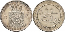 Dutch Oversea Regions
NEDERLANDS-INDISCH GOUVERNEMENT 1816–1949 - 1⁄10 Gulden 1906, Silver, WILHELMINA 1890–1948 TYPE Ib Smallere kroon en breder wap...