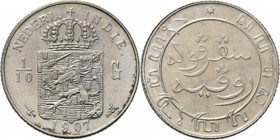 Dutch Oversea Regions
NEDERLANDS-INDISCH GOUVERNEMENT 1816–1949 - 1⁄10 Gulden 1907, Silver, WILHELMINA 1890–1948 TYPE Ib Smallere kroon en breder wap...