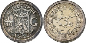 Dutch Oversea Regions
NEDERLANDS-INDISCH GOUVERNEMENT 1816–1949 - 1⁄10 Gulden 1910, Silver, WILHELMINA 1890–1948 TYPE II mmt. zeepaard. Gekroond rijk...
