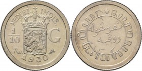 Dutch Oversea Regions
NEDERLANDS-INDISCH GOUVERNEMENT 1816–1949 - 1⁄10 Gulden 1930, Silver, WILHELMINA 1890–1948 TYPE II mmt. zeepaard. Gekroond rijk...