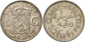 Dutch Oversea Regions
NEDERLANDS-INDISCH GOUVERNEMENT 1816–1949 - 1⁄10 Gulden 1939, Silver, WILHELMINA 1890–1948 TYPE III mmt. druiventros. Gekroond ...