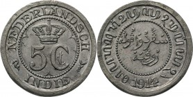Dutch Oversea Regions
NEDERLANDS-INDISCH GOUVERNEMENT 1816–1949 - Proefslag noodmunt 5 Cent in tin 1914, Copper, WILHELMINA 1890–1948 Waardeaanduidin...