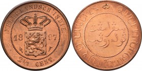 Dutch Oversea Regions
NEDERLANDS-INDISCH GOUVERNEMENT 1816–1949 - 2½ Cent 1897, Copper, WILHELMINA 1890–1948 TYPE Ia mmt. grotere hellebaard. Gekroon...