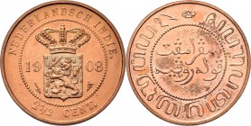 Dutch Oversea Regions
NEDERLANDS-INDISCH GOUVERNEMENT 1816–1949 - 2½ Cent 1908, Copper, WILHELMINA 1890–1948 TYPE Ib mmt. kleinere hellebaard. Gekroo...