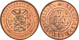 Dutch Oversea Regions
NEDERLANDS-INDISCH GOUVERNEMENT 1816–1949 - 2½ Cent 1913, Copper, WILHELMINA 1890–1948 TYPE IIa mmt. zeepaard. Gekroond rijkswa...