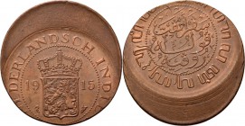 Dutch Oversea Regions
NEDERLANDS-INDISCH GOUVERNEMENT 1816–1949 - Misslag 2½ Cent 1915, Copper, WILHELMINA 1890–1948 TYPE IIb mmt. zeepaard. Smallere...