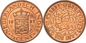 Dutch Oversea Regions
NEDERLANDS-INDISCH GOUVERNEMENT 1816–1949 - ½ Cent 1932, Copper, WILHELMINA 1890–1948 TYPE II mmt. zeepaard. Gekroond smaller r...