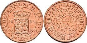 Dutch Oversea Regions
NEDERLANDS-INDISCH GOUVERNEMENT 1816–1949 - ½ Cent 1934, Copper, WILHELMINA 1890–1948 TYPE III mmt. druiventros. Gekroond rijks...