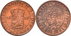 Dutch Oversea Regions
NEDERLANDS-INDISCH GOUVERNEMENT 1816–1949 - ½ Cent 1939, Copper, WILHELMINA 1890–1948 TYPE III mmt. druiventros. Gekroond rijks...