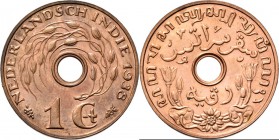 Dutch Oversea Regions
NEDERLANDS-INDISCH GOUVERNEMENT 1816–1949 - 1 Cent 1938, Copper, WILHELMINA 1890–1948 TYPE III mmt. druiventros. Met centrale d...
