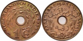 Dutch Oversea Regions
NEDERLANDS-INDISCH GOUVERNEMENT 1816–1949 - 1 Cent 1939, Copper, WILHELMINA 1890–1948 TYPE III mmt. druiventros. Met centrale d...