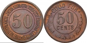 Dutch Oversea Regions
ONDERNEMINGSGELD / Plantation tokens - 50 Cents (ca. 1886–1892), THE NETHERLANDS INDIA SUMATRA TOBACCO COMP. LTD., Nederlands-I...