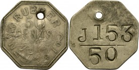 Dutch Oversea Regions
ONDERNEMINGSGELD / Plantation tokens - 50 Cents z.j, Tenom Rubber Company Ltd., Brits Noord-Borneo Centrale waardeaanduiding wa...