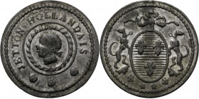 Dutch Oversea Regions
ONDERNEMINGSGELD / Plantation tokens - Token z.j, Tin munten, SURINAME Negerkopje binnen gevlochten omlijsting en binnencirkel ...