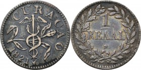 Dutch Oversea Regions
NEDERLANDS WEST-INDIË / THE DUTCH WEST-INDIES - Reaal 1821, Silver, WILLEM I 1816–1840, CURAÇAO Gekruiste mercuriusstaf en mais...