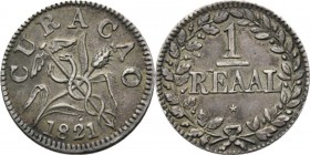 Dutch Oversea Regions
NEDERLANDS WEST-INDIË / THE DUTCH WEST-INDIES - Reaal 1821, Silver, WILLEM I 1816–1840, CURAÇAO Gekruiste mercuriusstaf en mais...